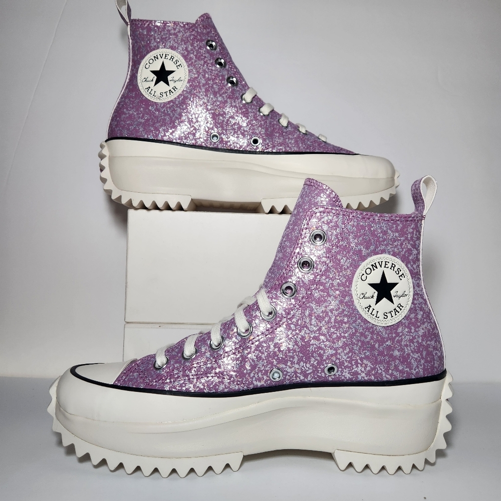 Run star hike platform pink shimmer glitter chucks